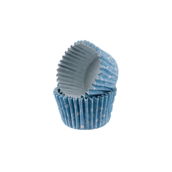 Cupcake Kalıbı Pet Kapsül  Kek Kalıbı48X34 MM (100 Adet)  Kar Desenli Mavi ürün görseli 1