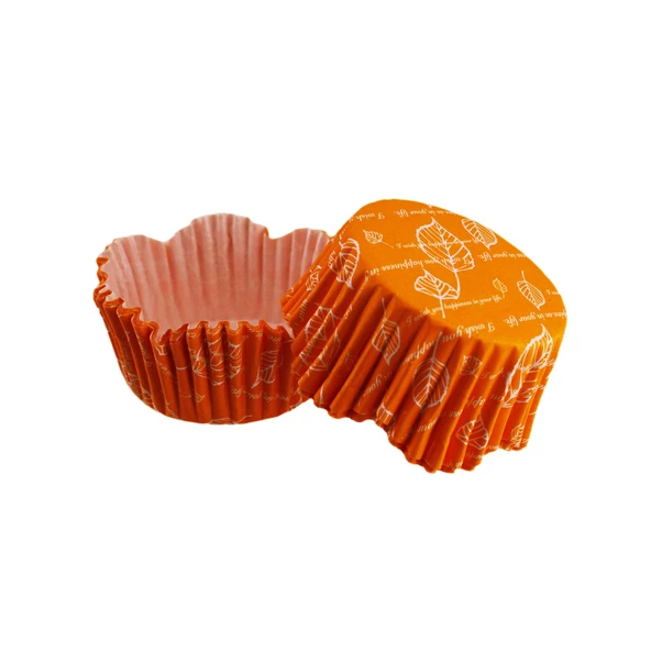 Cupcake Kalıbı Pet Kapsül Dalgalı Turuncu Yaprak Desenli Kek Kalıbı 65X38 MM (100 Adet) ürün görseli 1