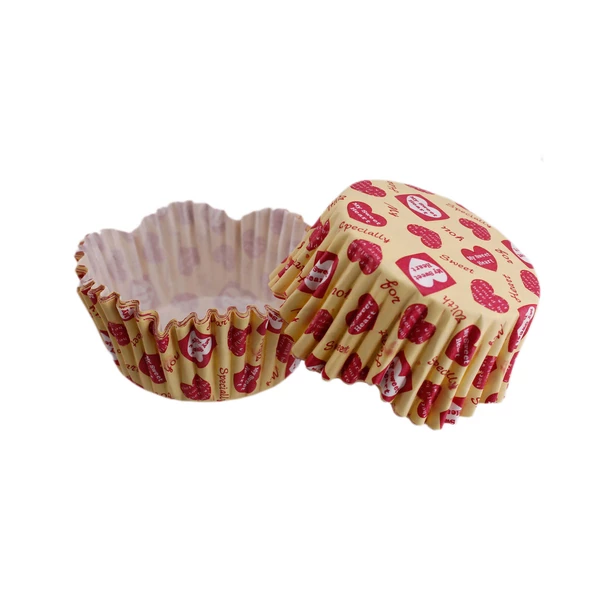 Cupcake Kalıbı Pet Kapsül Dalgalı Sarıya Kırmızı Kalpli Yazılı Kek Kalıbı 65X38 MM (100 Adet) ürün görseli 1