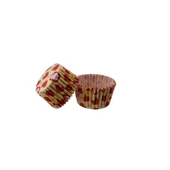 Kek Kalıbı Pet Kapsül 52X45 MM Kağıt Cupcake Kağıdı (100 Adet)  Sarıya Kırmızı Kalpli Yazılı ürün görseli 1