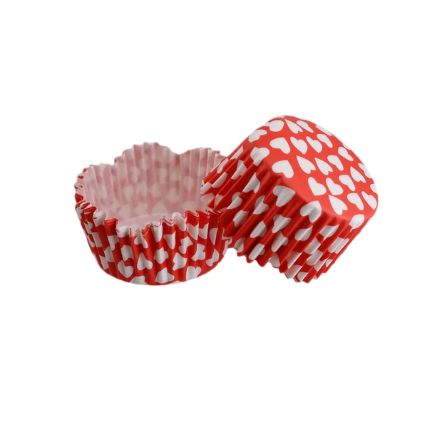 Cupcake Kalıbı Pet Kapsül Kırmızıya Beyaz Kalp Desenli Dalgalı Kek Kalıbı 65X38 MM (100 Adet) ürün görseli 1