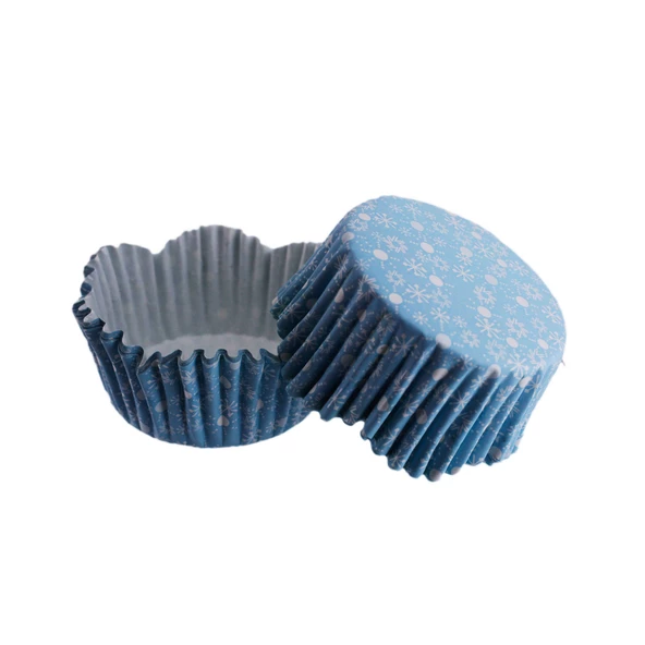 Cupcake Kalıbı Pet Kapsül Kar Desenli Mavi Dalgalı Kek Kalıbı 65X38 MM (100 Adet) ürün görseli 1