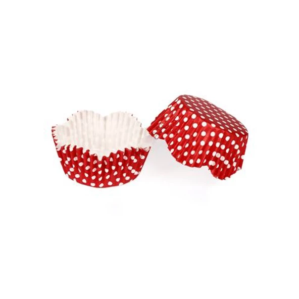 Kek Kalıbı Pet Kapsül 65*38 Mm Kağıt Cupcake Kağıdı (100 Adet)  Puantiyeli Kırmızı ürün görseli 1