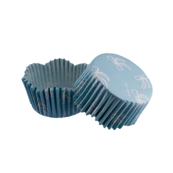 Cupcake Kalıbı Pet Kapsül Dalgalı Kek Kalıbı 65X38 MM (100 Adet)  Fiyonklu Mavi ürün görseli 1