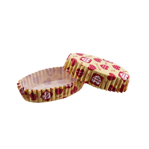 Cupcake Kalıbı Pet Kapsül Oval Sarıya Kırmızı Kalpli Yazılı Kek Kalıbı (100 Adet) F11 ürün görseli 1
