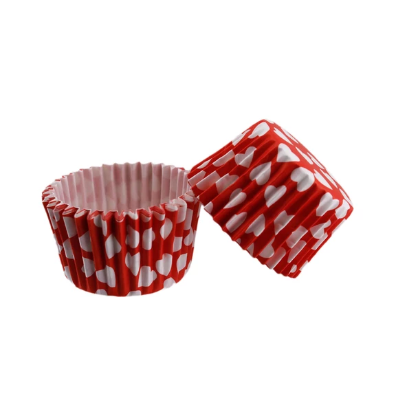 Cupcake Kalıbı Pet Kapsül  Kek Kalıbı 48X34 MM (100 Adet)  Kırmızıya Beyaz Kalp Desenli ürün görseli 1