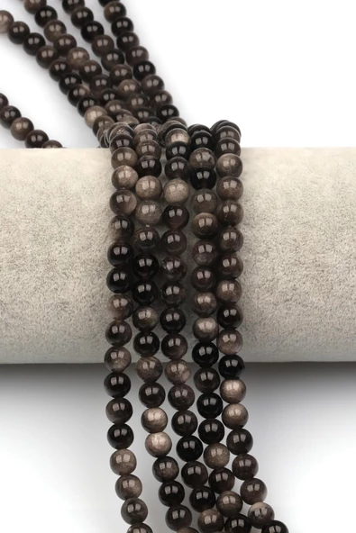 Silver Obsidyen Doğaltaş Dizi 6 mm Küre Kesim ürün görseli 1