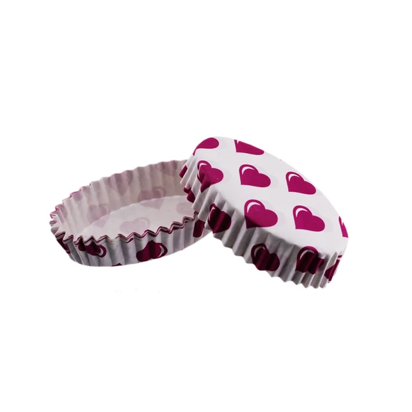 Cupcake Kalıbı Pet Kapsül Oval Beyaza Fuşya Kalpli Kek Kalıbı (100 Adet) ürün görseli 1