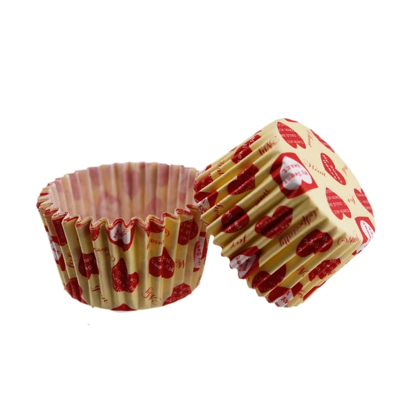Cupcake Kalıbı Pet Kapsül  Kek Kalıbı 48X34 MM (100 Adet)  Sarıya Kırmızı Kalpli Yazılı ürün görseli 1