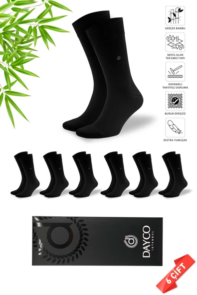 Premium Dikişsiz Klasik Uzun Siyah Yazlık Erkek Bambu Soket Çorap 6lı Hediyelik Kutulu Set - 10124 - 41-44 ürün görseli 1