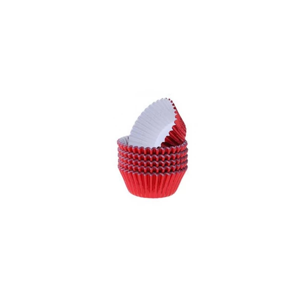 Metalik Folyo Cupcake Kalıbı Muffin Pet Kapsül No:3 (150 Adet)  Kırmızı ürün görseli 1