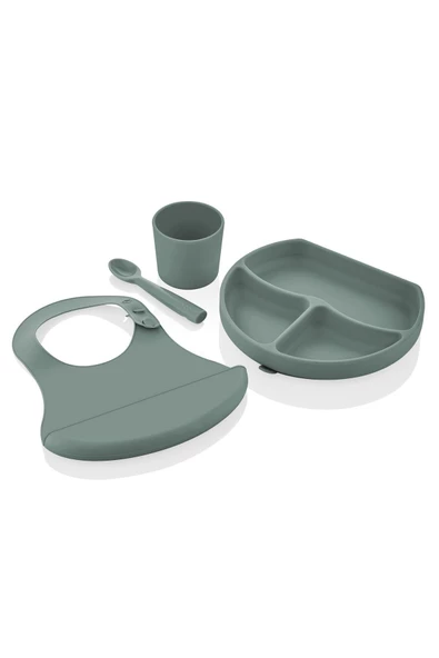 Babyjem Silikon Beslenme Seti Mint - Silikon Önlük & Tabak & Bardak & Kaşık - Bpa Free ürün görseli 1