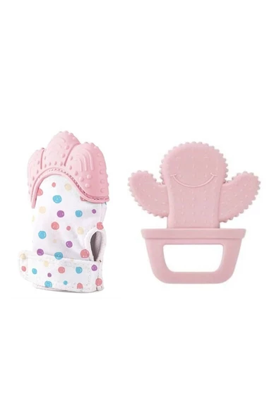 Babyjem 2'li Diş Kaşıma Seti Diş Kaşıyıcı Eldiven Diş Kaşıyıcı Kaktüs Pembe ürün görseli 1