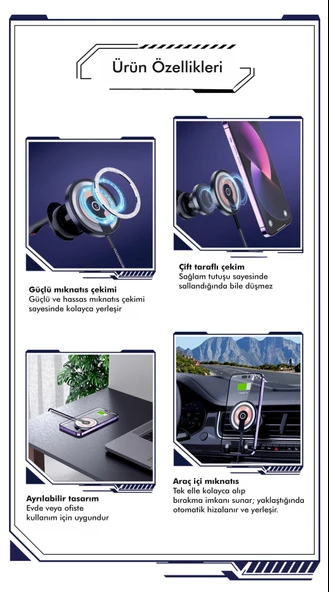 TOTU CACW-063 Super Fast Magsafe Özelikli 15 W Araç içi Kablosuz Telefon Tutucu - Resim 4