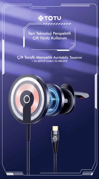 TOTU CACW-063 Super Fast Magsafe Özelikli 15 W Araç içi Kablosuz Telefon Tutucu - Resim 3