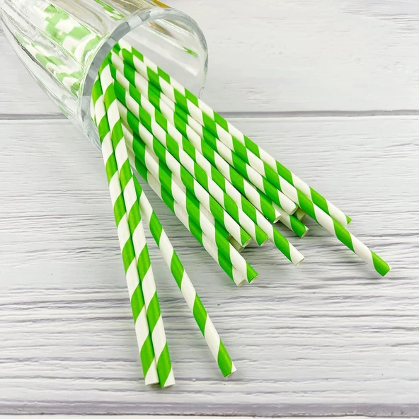 3B Trend Kağıt Pipet Yeşil Beyaz 25'li ürün görseli 1