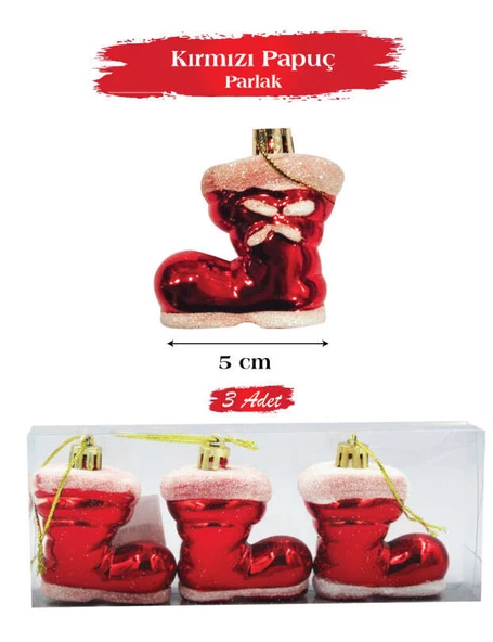 Yılbaşı Çam Ağacı Süsü 5 Cm Pabuç 3lü ürün görseli 1