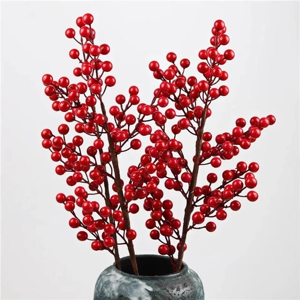Nettenevime 3 Adet Yapay Çiçek Kokina Uzun Dal 63cm Yılbaşı Çiçeği Red Berry ürün görseli 1