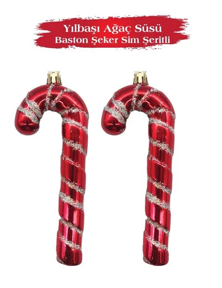 Yılbaşı Ağaç Süsü Baston Şeker Sim Şeritli 16 Cm 2 Parça ürün görseli 1