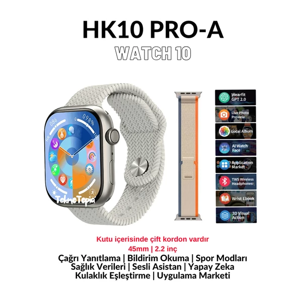 HK10 Pro A Watch 10 Serisi Amoled Ekran Akıllı Saat Yapay Zeka Çağrı Cevaplama Bildirim Okuma ürün görseli 1