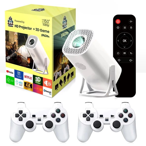 4K Oyun Konsollu Projeksiyon Bluetooth Wifi Destekli Taşınabilir Sinema Netflix Youtube Dolby Destekli Projektör ürün görseli 1