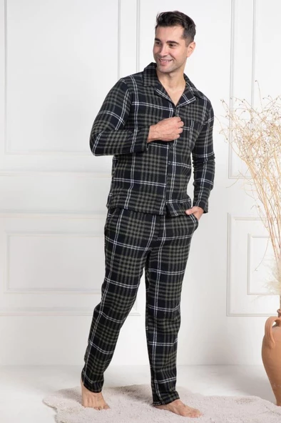 Mecit 2950 Erkek Yeşil Ekoseli Büyük Beden Kışlık Pijama Takımı ürün görseli 1