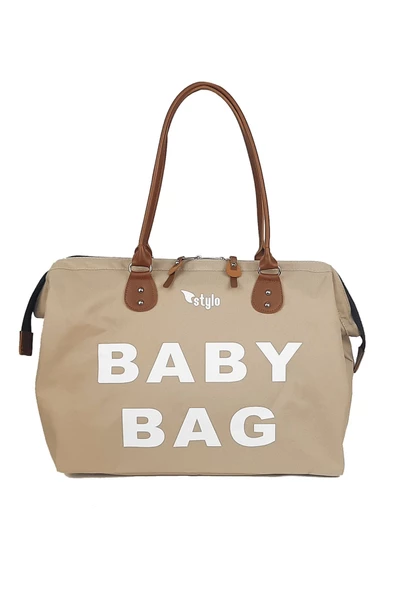 Stylo Baby Bag Baskılı Tek Anne Bebek Bakım Omuz Çantası - Vizon ürün görseli 1