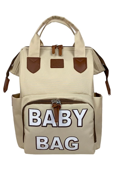 Stylo Monaco Baby Bag Baskılı Anne Bebek Bakım Sırt Çantası - Bej ürün görseli 1
