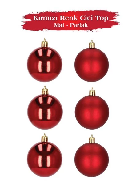 Yılbaşı Top Süs 4 Cm Mat Parlak Kırmızı 6 lı ürün görseli 1