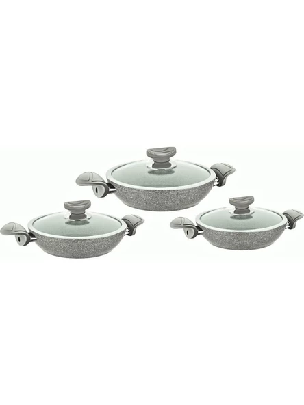 Oms 3004 6 Parça Bio Granit Sahan Seti 18-20-22 cm Gri ürün görseli 1