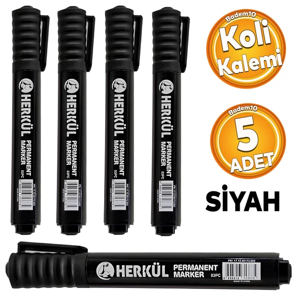 Kalıcı Koli Kalemi Siyah Kalem Metal Plastik Cam Çuval Folyo Karton Suya Dayanıklı 5 ADET ürün görseli 1