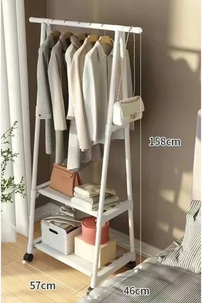 Metal Beyaz Konfeksiyon Elbise Askılığı  Tekerlekli  1028-CN ürün görseli 1