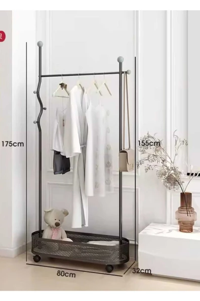 Metal Siyah Konfeksiyon Askısı Metal Elbise Askılığı Oval Sepetli askılık Tekerlekli 1045-CN ürün görseli 1