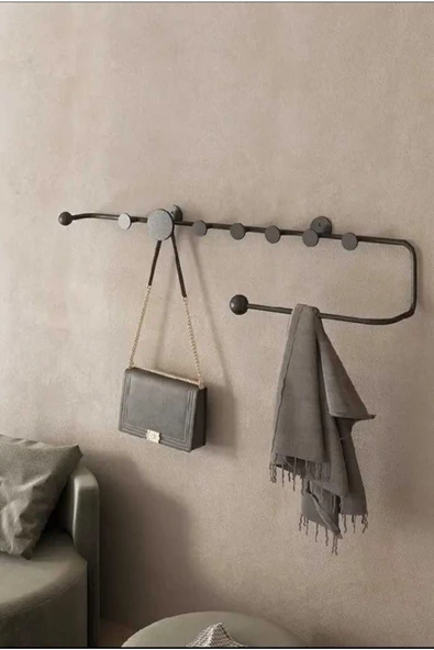 Metal Duvar Askısı Metal Askılık Elbise Askılığı Siyah 80 Cm 1060-CN ürün görseli 1