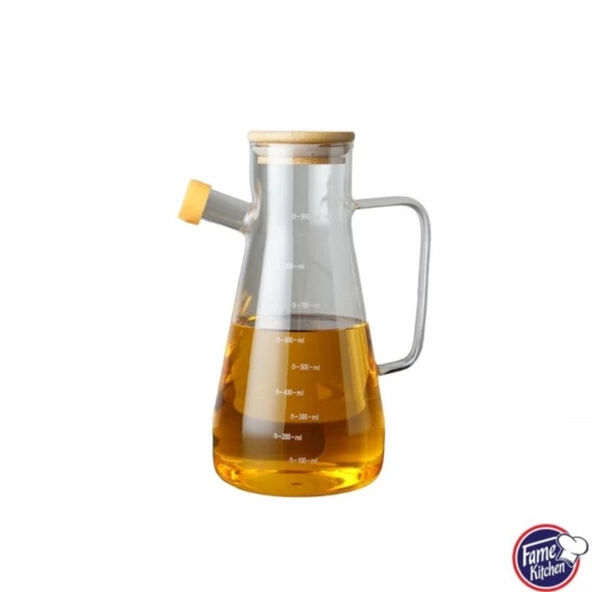Fame Kitchen Bambu Kapaklı Borosilikat Cam Damlatmaz Yağlık Sirkelik Sosluk - 900 ml ürün görseli 1