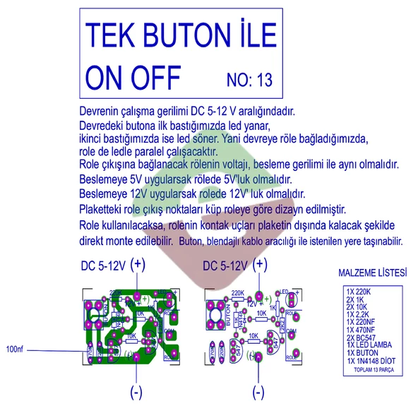 Tek Butonla On Off Devre Demonte Kit Kendin Yap (NO:13) ürün görseli 1