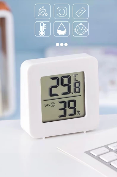 Mini Sıcaklık Nem Ölçer LCD Ekranlı Oda Termometre Duvara Takılabilen Masaüstü Isı Göstergesi ürün görseli 1