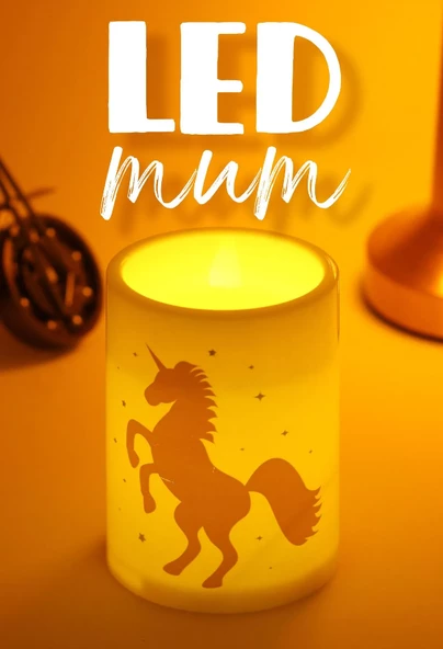 3Lü Unicorn Led Mum Bardak Tipi Pilli Dumansız Alevli Dekoratif Yapay Mum 10 cm ürün görseli 1