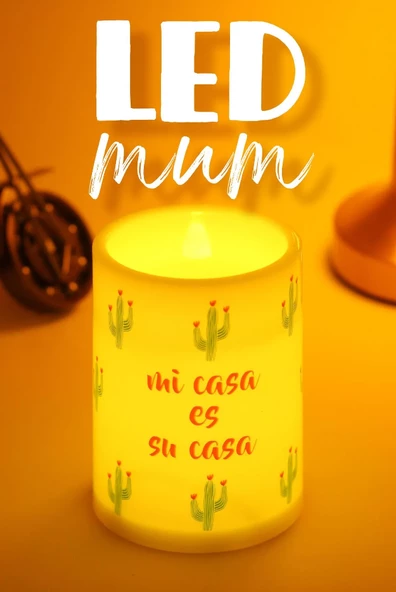 3Lü Kaktüs Led Mum Bardak Tipi Pilli Dumansız Alevli Dekoratif Yapay Mum 10 cm ürün görseli 1