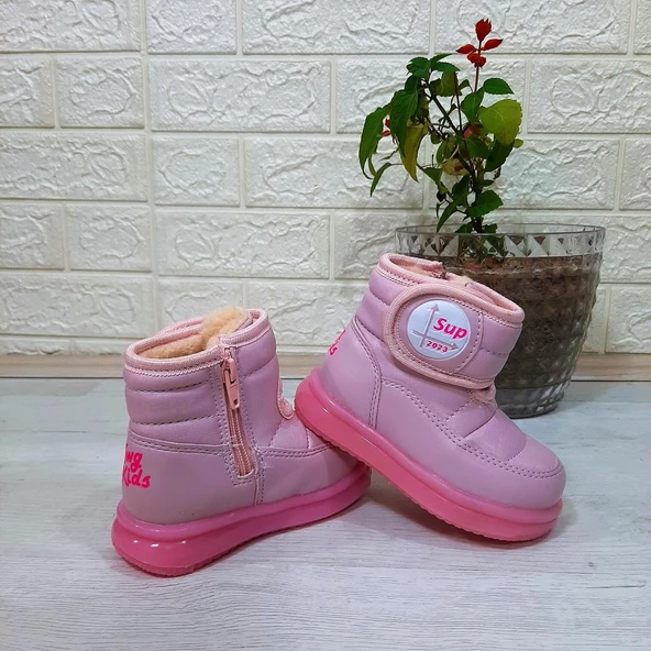 Twingo 9100 Pembe Cırtlı Fermuarlı İçi Kürklü Kız Çocuk Bebe Bot ürün görseli 1