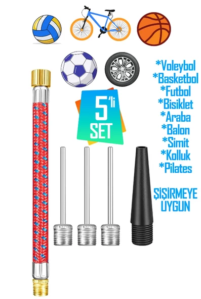 5'li SET Top Şişirme İğnesi Seti Voleybol Basketbol Futbol Bisiklet Pilates Şişirme Seti ürün görseli 1