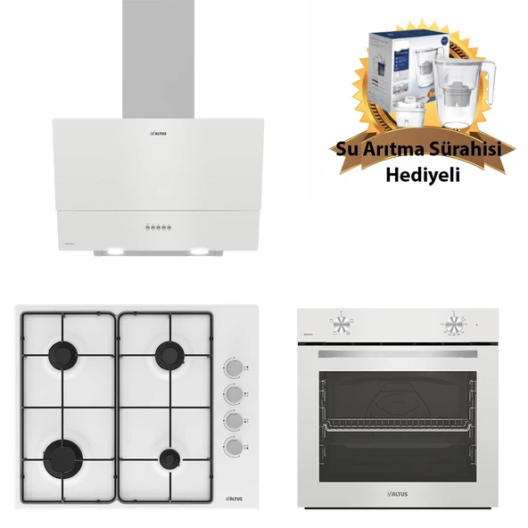 Altus Beyaz Cam Ankastre Set 510 Hw - 181 W Çelik Ocak- 310 Hw (SU Arıtma Sürahi Hediyeli) ürün görseli 1