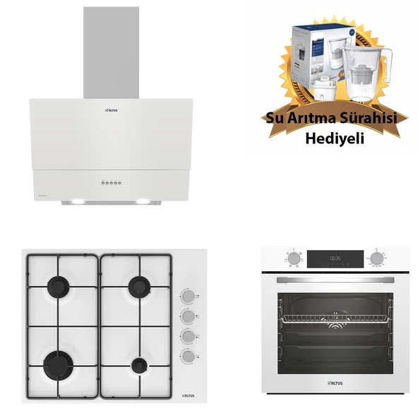 Altus Beyaz Cam Ankastre Set 510 Hw- 310 W Çelik Ocak - 322 W Turbo(Su Arıtma Sürahisi Hediyeli) ürün görseli 1