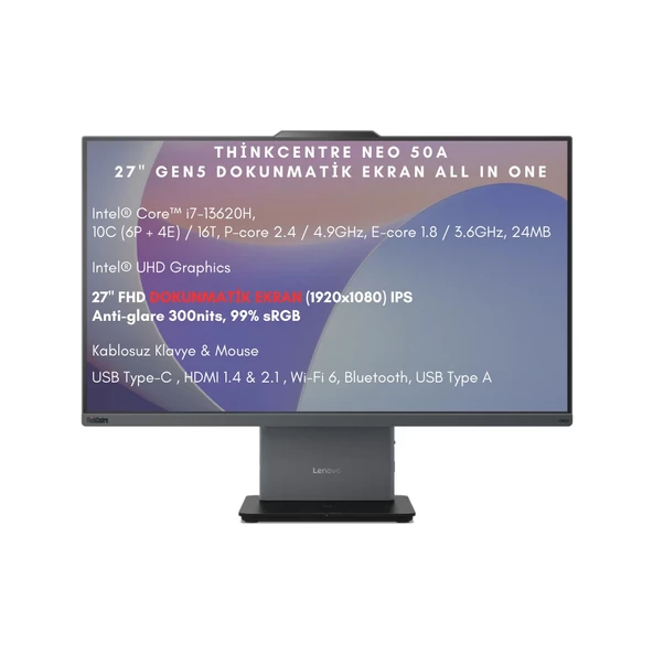 Lenovo ThinkCentre Neo 50A Gen 5 12SA0013TR i7-13620H 16 GB 512 GB SSD UHD Graphics 27" Full HD All in One PC ürün görseli 1