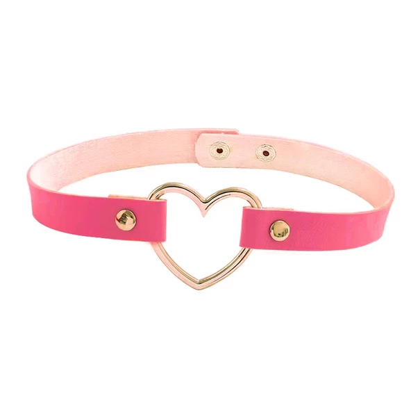 Pembe Deri Tasma Kalp 35 cm Choker Bayan Kolye Takı ürün görseli 1