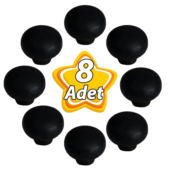 8 Adet Petunya Kulp Siyah Polimer Düğme Kulp Mantar Mobilya Mutfak Dolabı Çekmece Kulbu Kulpları ürün görseli 1