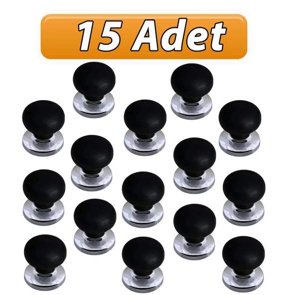 15 Adet Petunya Kulp Siyah Polimer Düğme Kulp Krom Tablalı Mobilya Mutfak Dolabı Çekmece Kulbu Kulpları ürün görseli 1