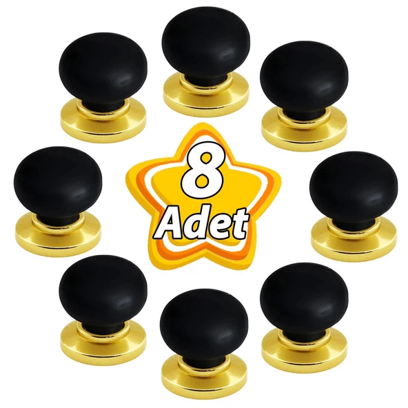8 Adet Petunya Kulp Siyah Polimer Düğme Kulp Altın Tablalı Mobilya Mutfak Dolabı Çekmece Kulbu Kulpları ürün görseli 1