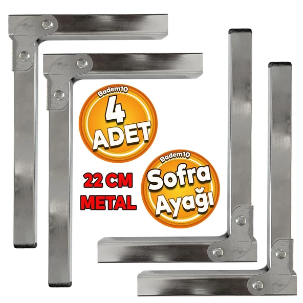 4 ADET Sofra Ayağı 22 cm Metal Katlanır Siyah Taban Yer Sofrası Sini Altı Mobilya Ayak Sehpa Masa ürün görseli 1