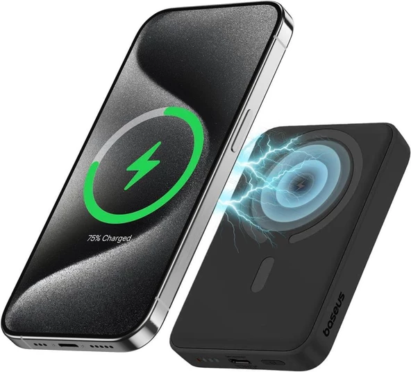 Baseus MgSafe Mini Overseas Edition Siyah 10000 mAh Hızlı Şarj Kablosuz Powerbank - Outlet ürün görseli 1